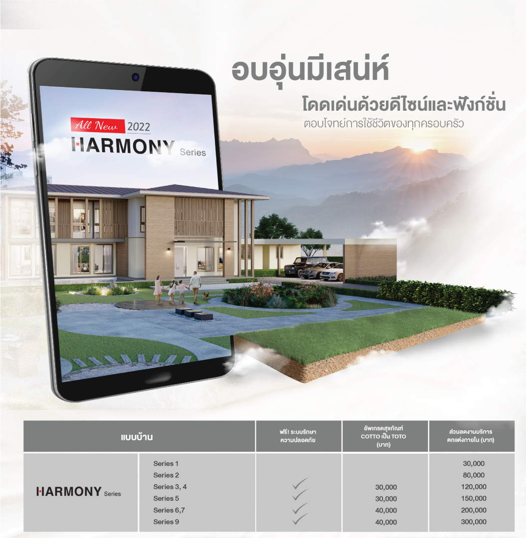 ALL NEW HARMONY Series เปิดตัวแบบบ้าน ดีไซน์ใหม่ หลากหลายสไตล์ถึง 7 แบบ จากเอสซีจี ไฮม์ อบอุ่นมีเสน่ห์โดดเด่นด้วยดีไซน์และฟังชันก์ ตอบโจทย์การใช้ชีวิตของทุกคนในครอบครัว